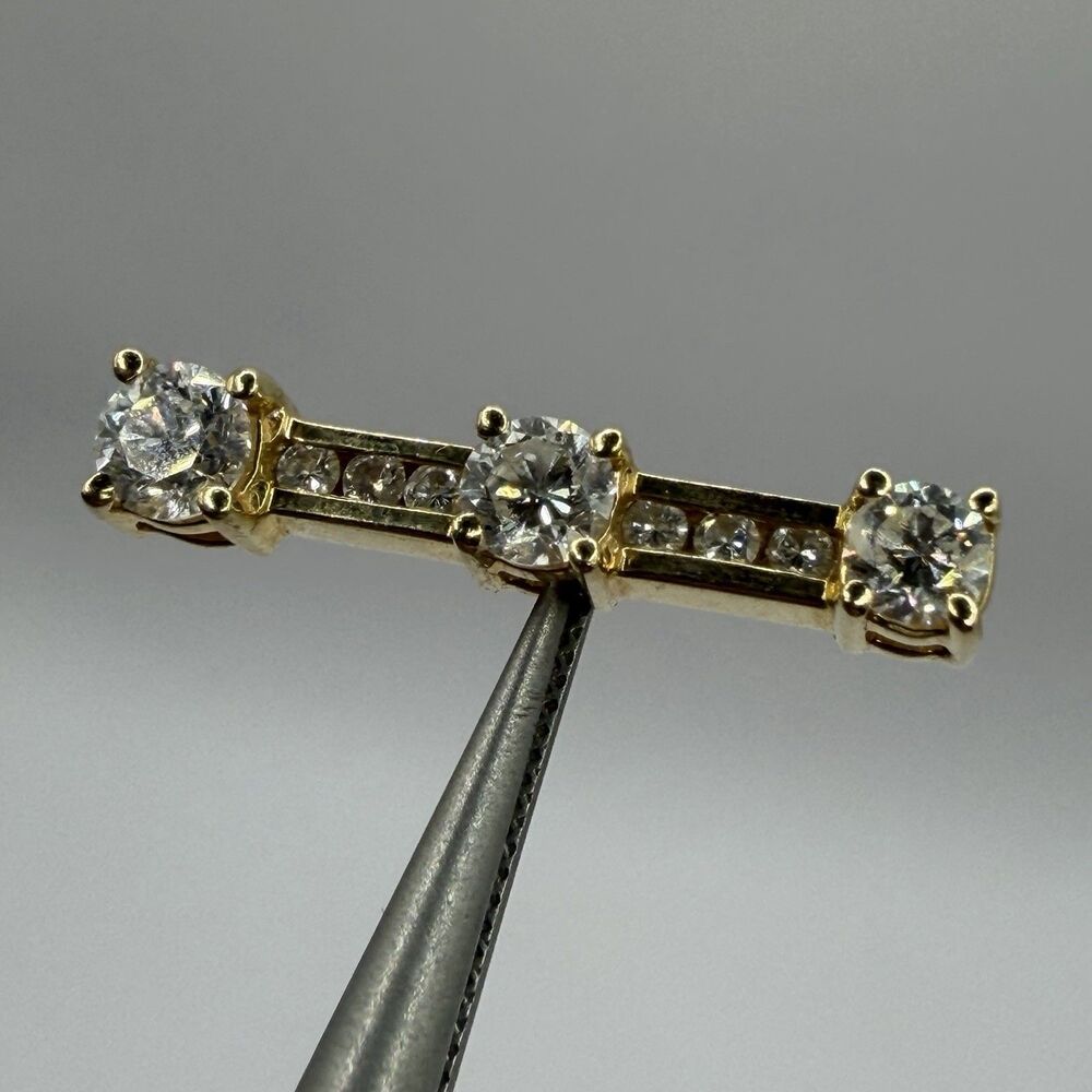 14K Yellow Gold Past Present Future Diamond Pendant .60 CTW Three Stone 2.3g